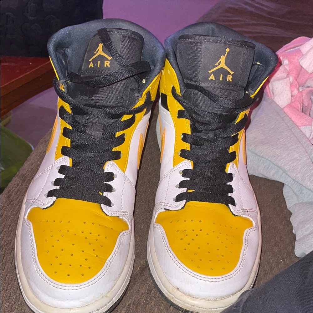 Air Jordan Yellow and White High-Top Sneakers